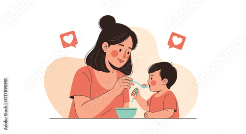 Loving Mother Gently Feeds Her Child with Nourishing Meal, Depicting Care And Affection