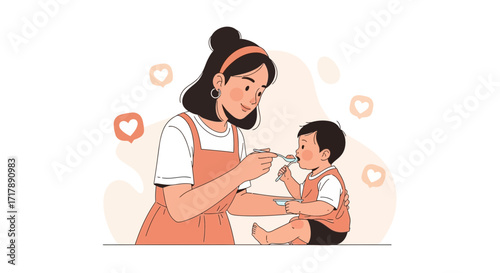 Loving Mother Feeding Baby Healthy Meal Showing Care, Affection, and Parental Nurturing