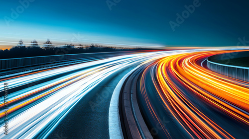 A highway with a bright blue sky in the background