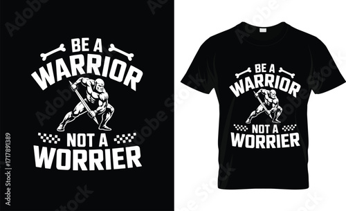 Muscular man holding spear be a warrior not a worrier