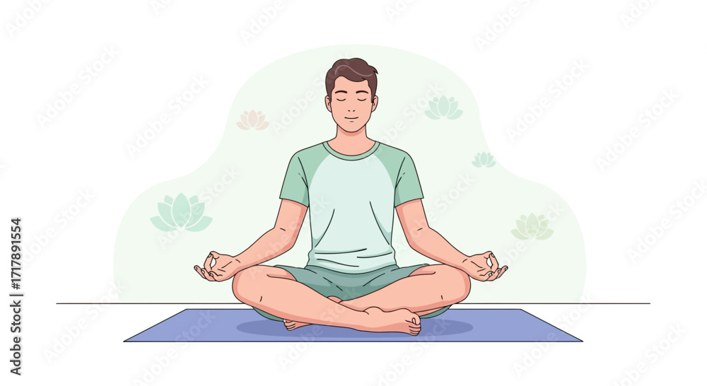 Obraz premium Meditating Male In Lotus Pose, Achieving Inner Peace And Tranquility In A Serene Environment