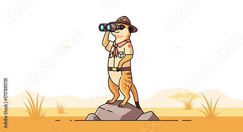 Meerkat Explorer Observes Wilderness through Binoculars With Adventurous Curiosity