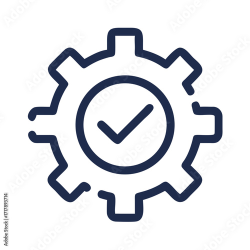 Gear check mark icon vector illustration for settings configuration and process complete confirmation symbol