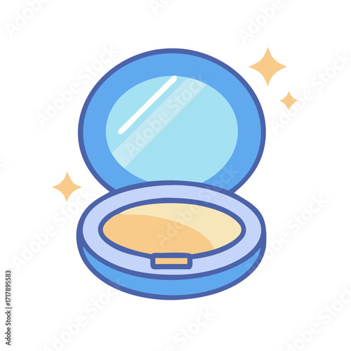 Blue compact powder makeup kit with mirror and powder for beauty and personal care product illustration