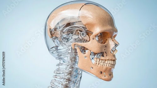 Detailed Anatomical Model of Human Skull and Neck with Transparent Elements