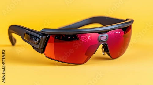 High-Tech Sunglasses with Red Lenses and Integrated Camera for Outdoor Activities