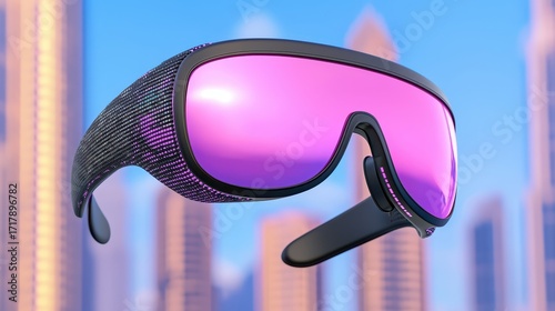 Stylish Pink-Tinted Sunglasses with Modern Design Against Urban Background