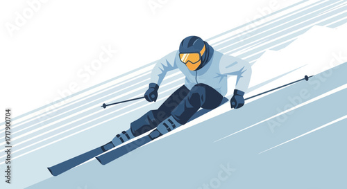 Skier Gliding Down Mountain Slope in a Dynamic Winter Sports Illustration