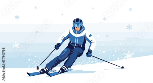 Skier Gliding Downhill Through Winter Wonderland During Snowfall Activity