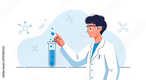 Scientist Conducting Laboratory Research In Clean Animated Abstract Style Illustration