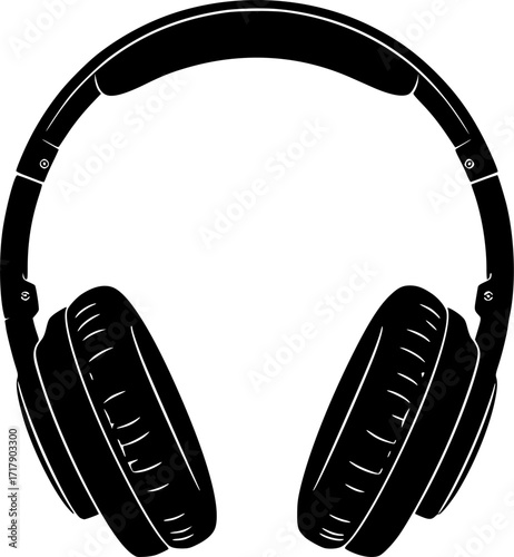 Black silhouette of over-ear headphones isolated. Vector illustration