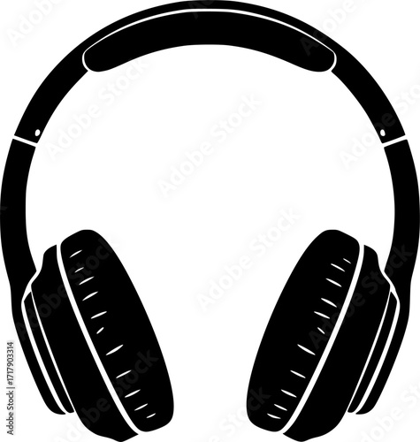 Black silhouette of over-ear headphones isolated. Vector illustration