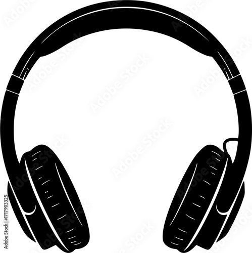 Black silhouette of over-ear headphones isolated. Vector illustration