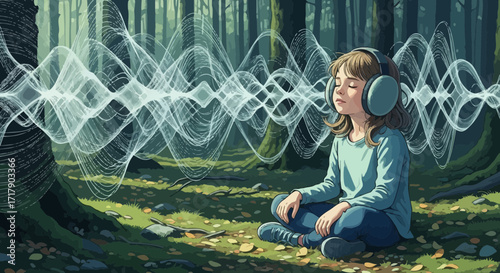 Serene Forest Meditation: A Child's Experience of Soundwaves and Tranquility