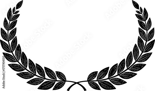 Hand drawn laurel wreath illustration with detailed black and white leaves. Vector illustration