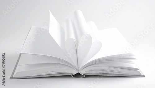 Open Book with Curled White Pages Creating Heart Shape in Soft Lighting