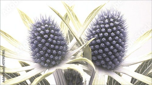 Unique blue thistle plant showcasing intricate textures and vibrant colors in a natural setting during daylight hours