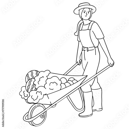 Farmer carrying a cart full of harvest produce