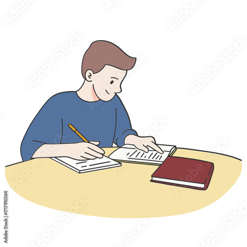 Young boy is studying