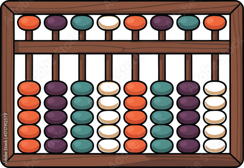 Colorful Abacus Illustration for Mathematical Calculations and Educational Purposes in a Wooden Frame