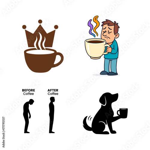 Coffee's Impact Before & After, Humorous Illustration