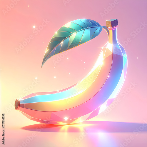 Magical Banana Crystal with Rainbow Pastel Glow
