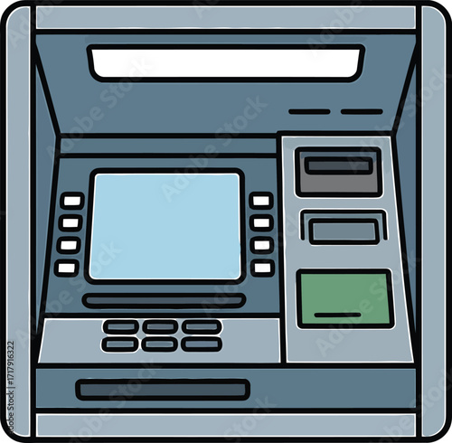 Automated Teller Machine Illustration Detailed ATM Front View with Card Slot and Keypad Vector