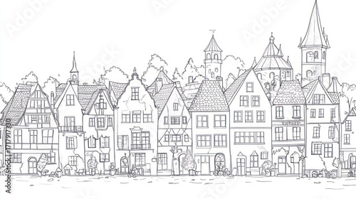 Black and white town panorama