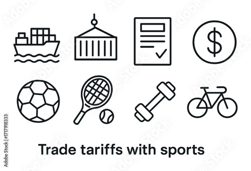 Trade and sports concept: icons of shipping, finance, and athletics