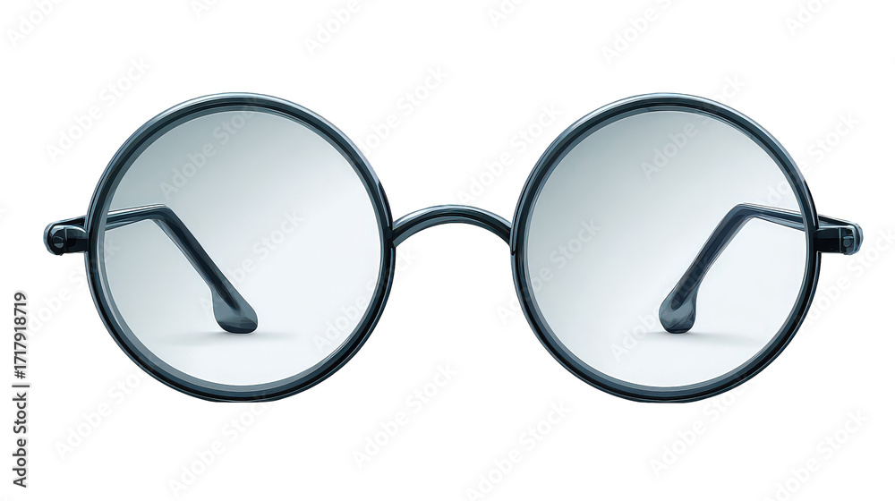 Fototapeta premium Round Black Eyeglasses with Transparent Lenses on Transparent Background