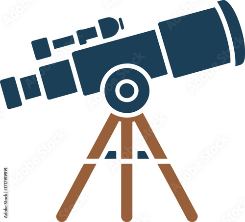 Telescope on Tripod for Astronomy and Observation in Blue and Brown Silhouette Style