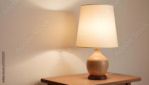 Elegant Wooden Table Lamp Illuminating a Cozy Room