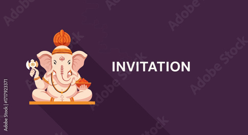 Cartoon Illustration of Lord Ganesha in a Sitting Pose Holding Axe.