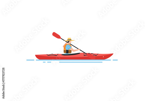 Kayaking Adventure: A Person Paddling a Red Kayak on the Water.