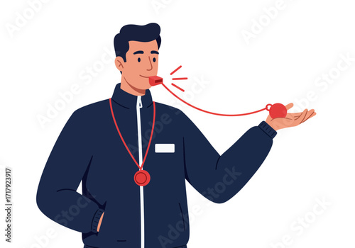 Coach with a whistle ready to make a call during a game.