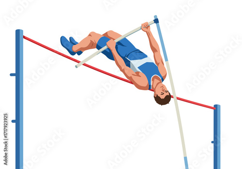 Athlete performing a pole vault showcasing athleticism and skill in a sports competition.