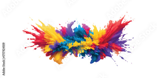 Soft Holi Color Burst on White – Bright Rainbow Paint Explosion with Powder Splash for Abstract Festival Designs