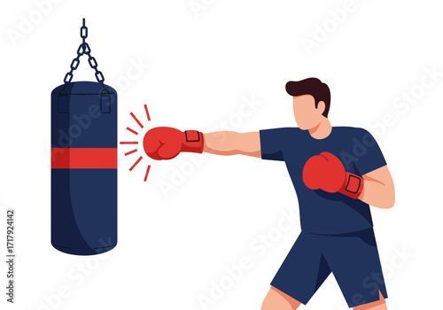 Man in Boxing Gloves Punching a Punching Bag.