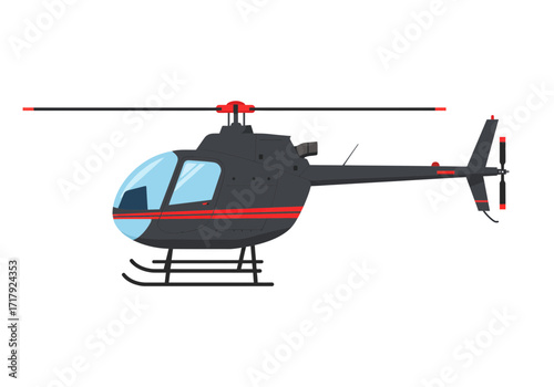 Sleek Black Helicopter with Red Stripes Vector Illustration.