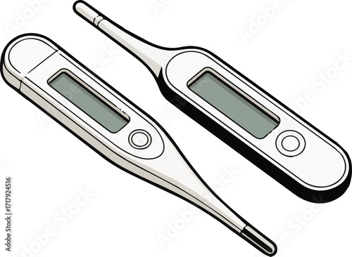 Vector art of two digital thermometers for measuring temperature