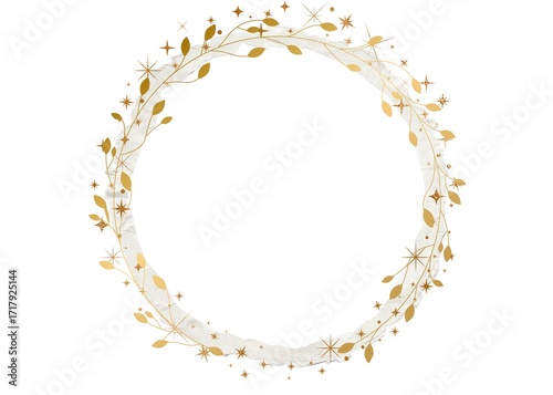 golden branches circle border with grey base and leaves for logo and invitation