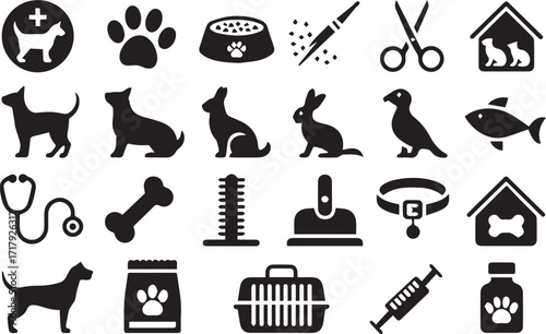 Vector art of pet care icons for veterinary and animal services