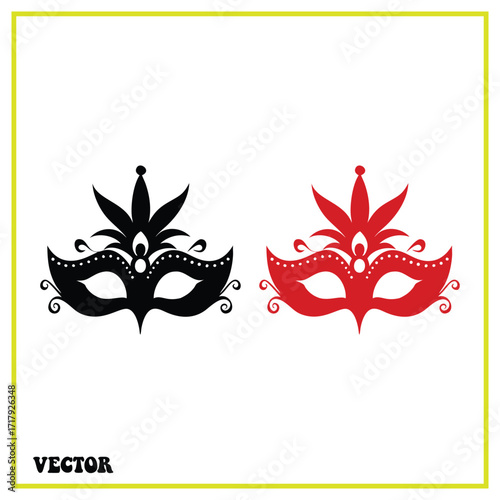 Masquerade Party Mask Silhouette Vector – Black and Red Design