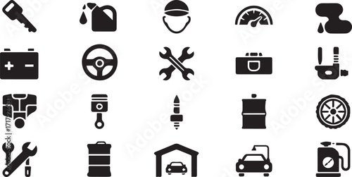 Vector art of car solid icons for automotive and repair shop