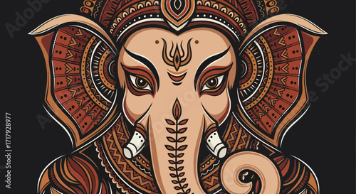 Intricate Illustration of Lord Ganesha with Detailed Ornamental Design.