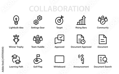 Collaboration teamwork professional line icon set. Modern outline vector pack with creative minimal group unity and partnership concepts.