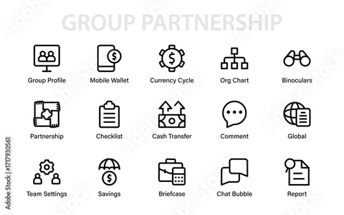 Group partnership modern line icon collection. Professional creative minimal outline vector pack highlighting teamwork, unity, and collaboration.