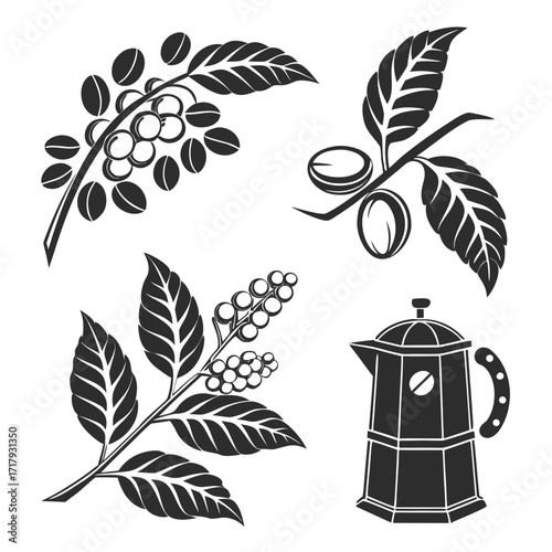 Coffee and Café Elegant Vector royalty-free Silhouette vector arts Collection design in white background .