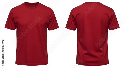 Red tshirt front and back view isolated on transparent background