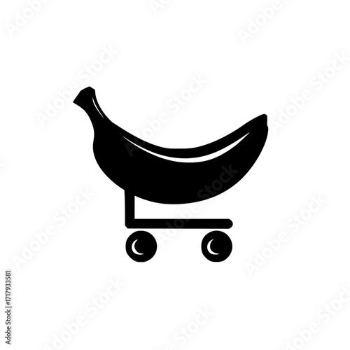 Banana icon inside shopping cart vector illustration for fruit delivery service or grocery platform
